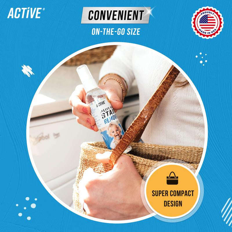 Say goodbye to stubborn stains with ACTIVE Messy Kids Stain Remover Spray! Perfect for baby clothes and toddler outfits, this natural stain fighter tackles food and oil messes effortlessly. Ideal for on-the-go parents! 🌟👶✨ #StainRemover #ParentingHacks #TravelEssentials